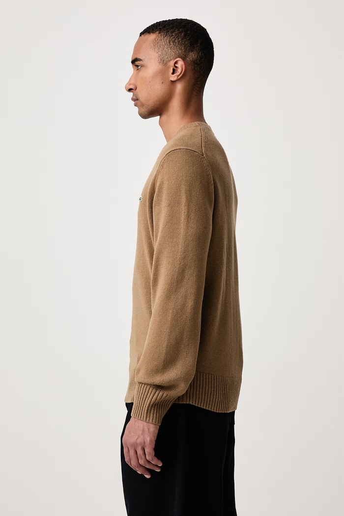 Sweter damski wełniany Lacoste AH2916 brązowy