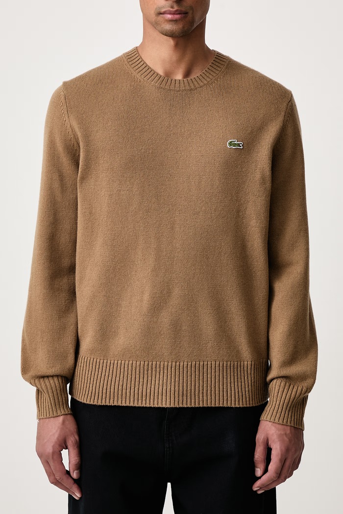 Sweter damski wełniany Lacoste brązowy AH2916