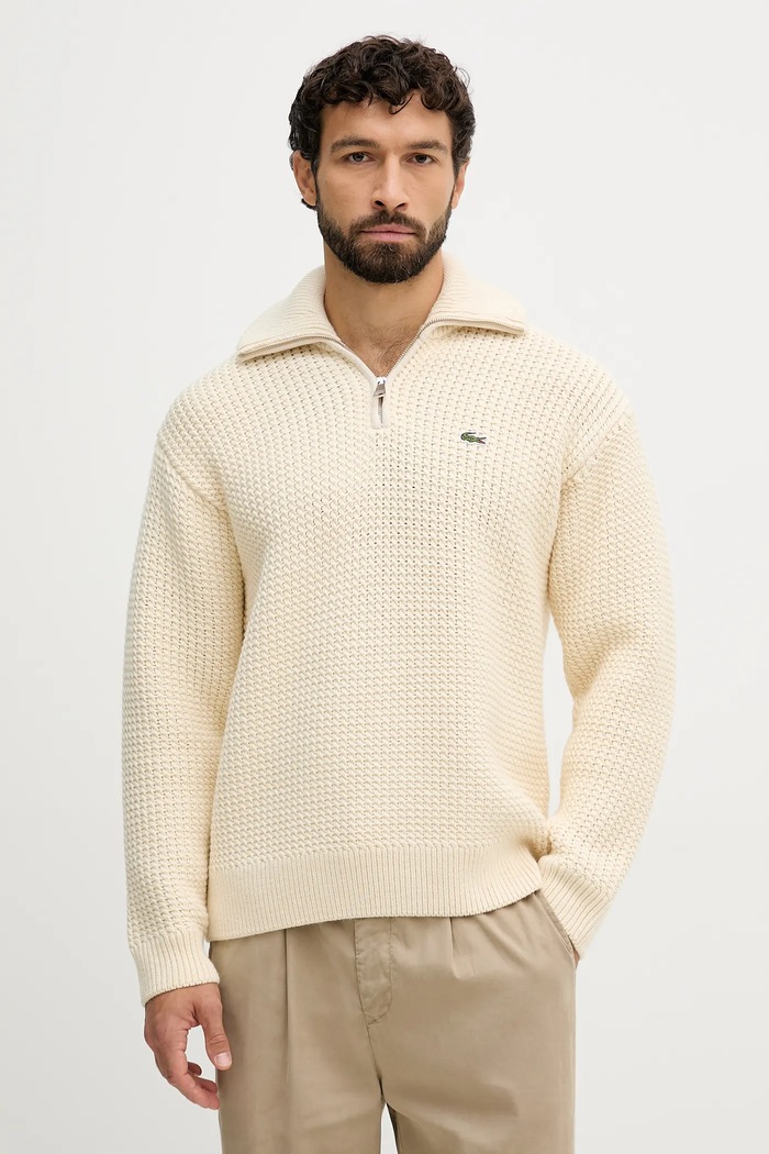 Lacoste pulover din amestec de lână groase bej AH5205