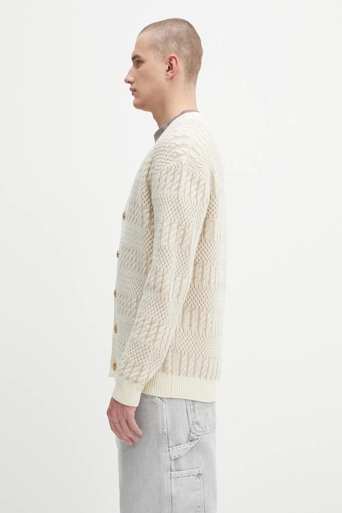 Drôle de Monsieur cardigan din lână Le Cardigan Torsades Bicolore H.CA160.WO018 bej AW25