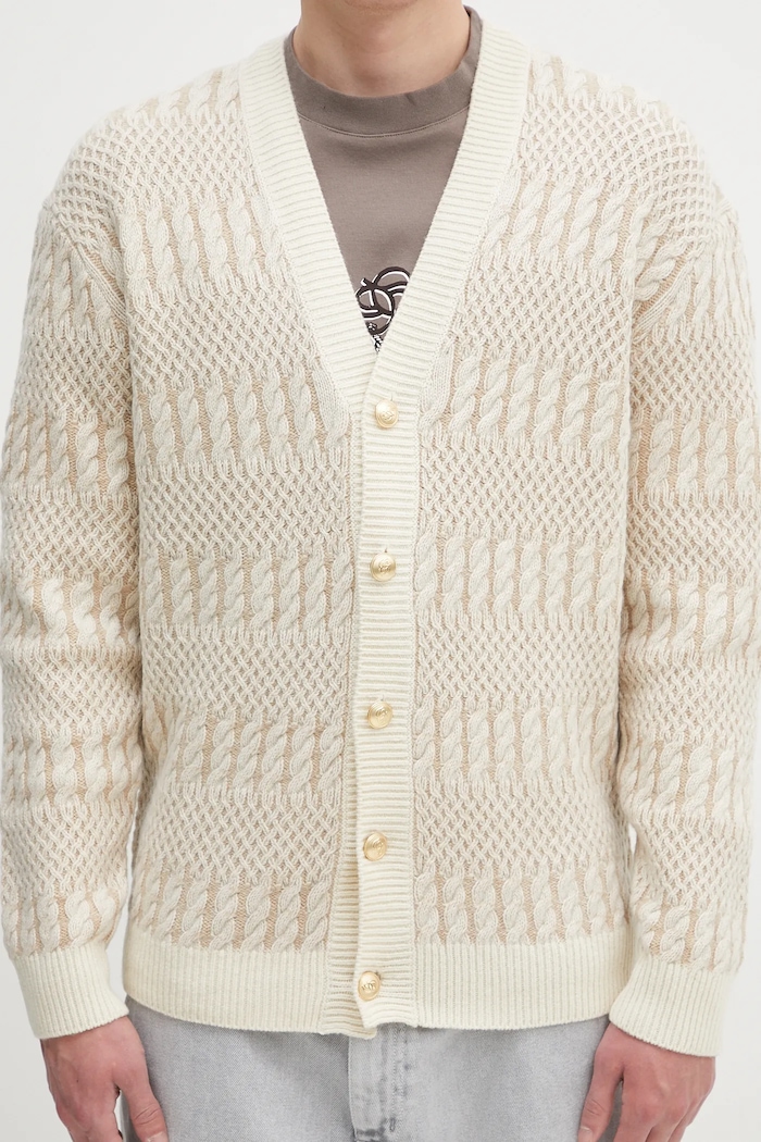 Drôle de Monsieur cardigan din lână Le Cardigan Torsades Bicolore bej H.CA160.WO018