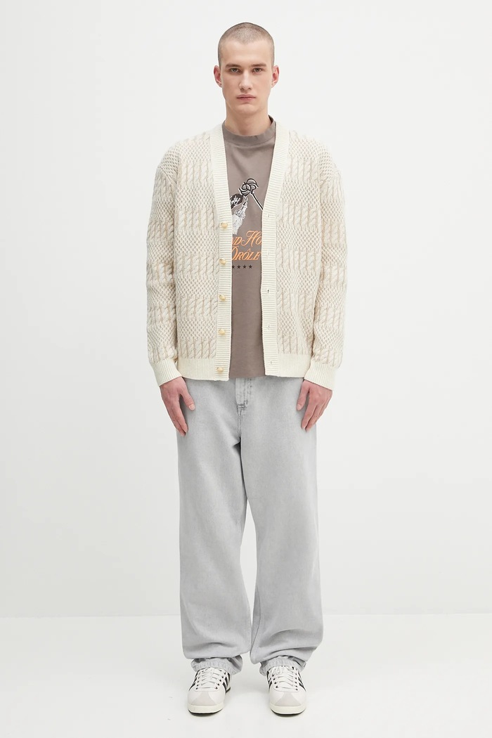 Drôle de Monsieur cardigan din lână Le Cardigan Torsades Bicolore H.CA160.WO018 bej