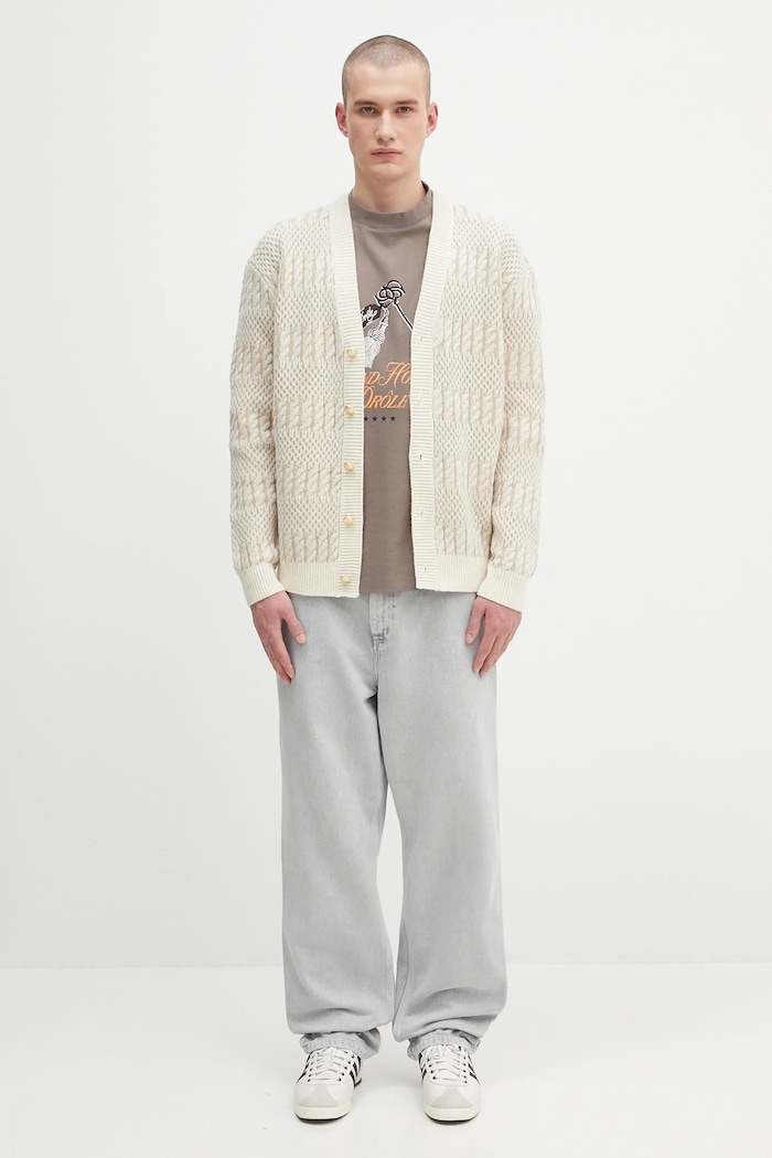 Drôle de Monsieur cardigan din lână Le Cardigan Torsades Bicolore H.CA160.WO018 bej