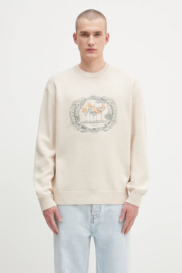 Вовняний светр Drôle de Monsieur La Maille Plateau круглий виріз бежевий H.PO190.WO023