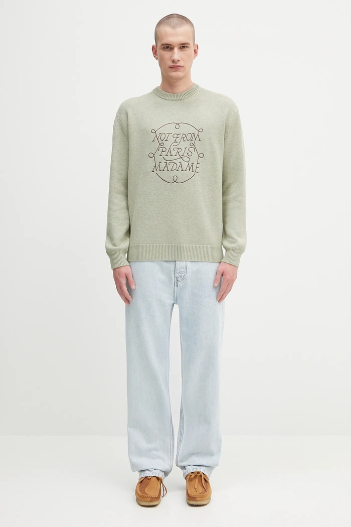 Drôle de Monsieur woolen jumper La Maille Slogan Tresses H.PO191.WO023 green