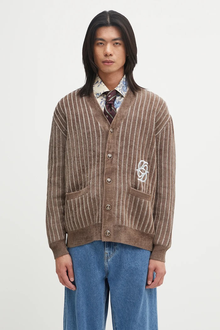 Drôle de Monsieur Le Cardigan Monogramme kardigan z dodatkiem wełny męski wzorzyste brązowy I.CA159.VI024