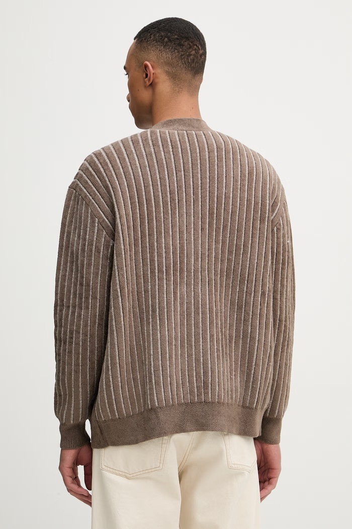 Oblečenie Drôle de Monsieur kardigán pánsky s prímesou vlny Le Cardigan Monogramme I.CA159.VI024 hnedá