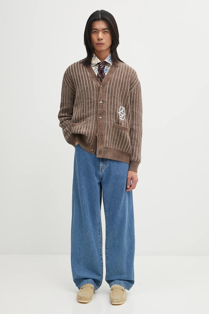 Drôle de Monsieur Le Cardigan Monogramme kardigan z dodatkiem wełny męski I.CA159.VI024 brązowy