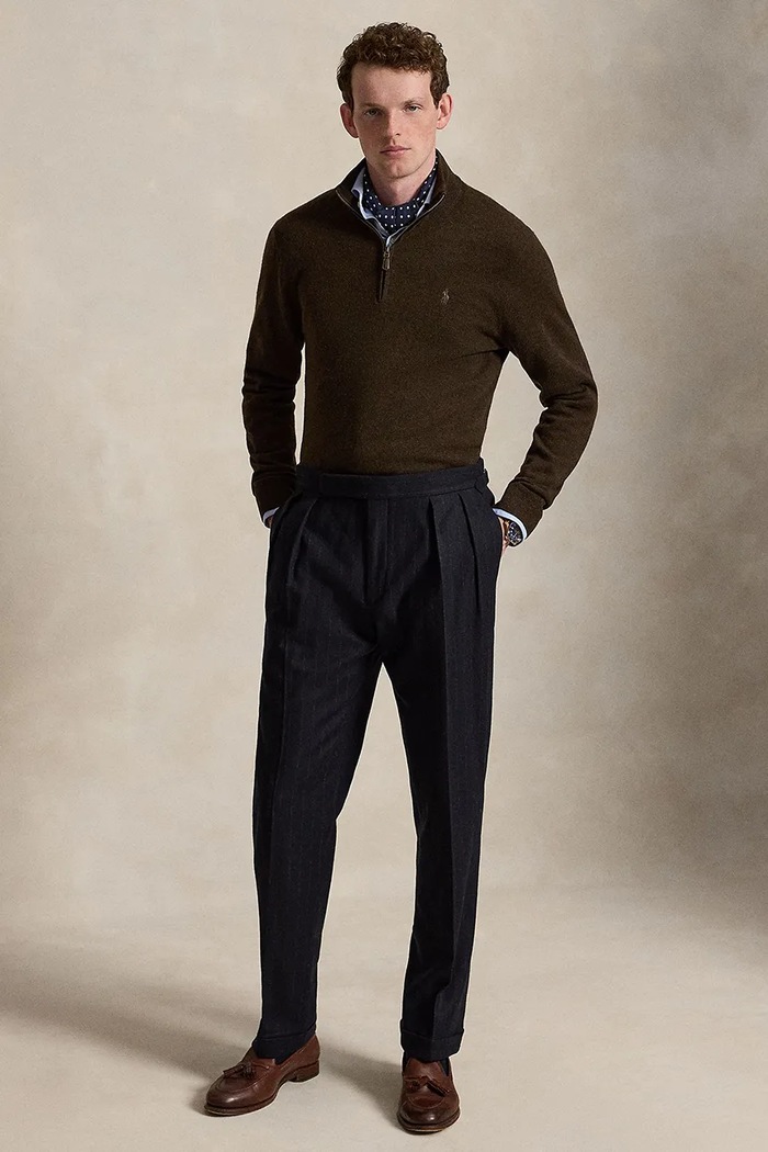 Ρούχα Polo Ralph Lauren Πουλόβερ ανδρικό μάλλινο 710876756 καφέ