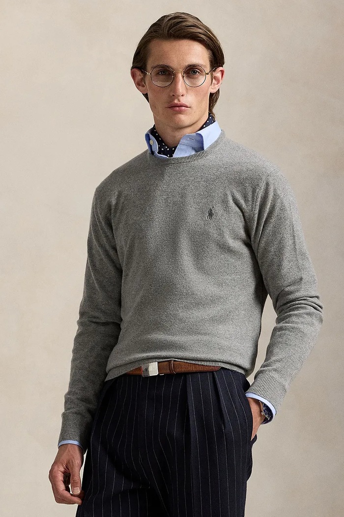 Вълнен пуловер Polo Ralph Lauren изчистен сив 710974148