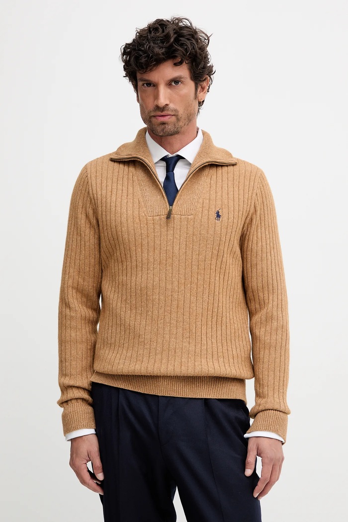 Μάλλινη μπλουζα Polo Ralph Lauren μελανζέ καφέ 710974167