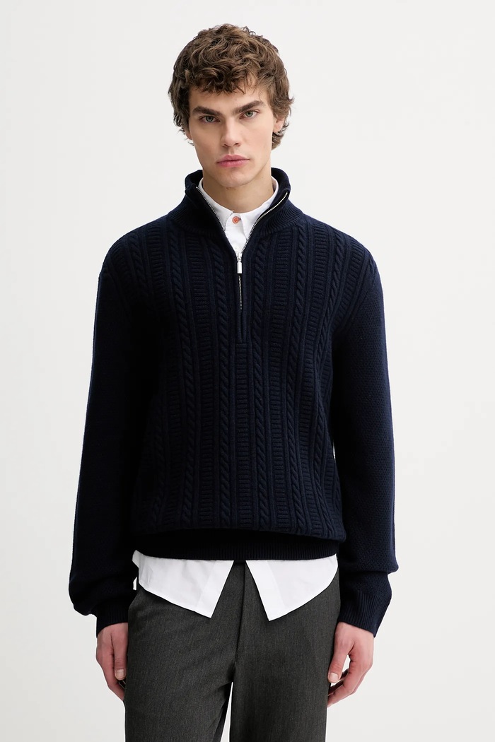 A.P.C. sweter wełniany Pull Theo wełna granatowy WVBCZ.H23416
