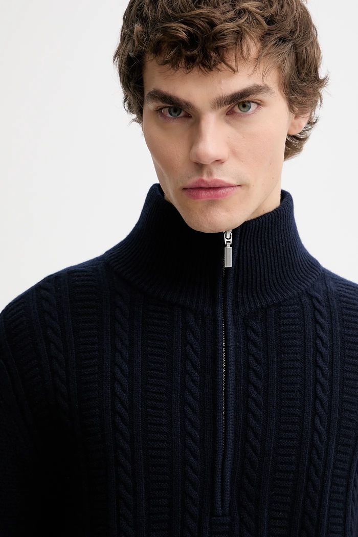 A.P.C. sweter wełniany Pull Theo granatowy WVBCZ.H23416