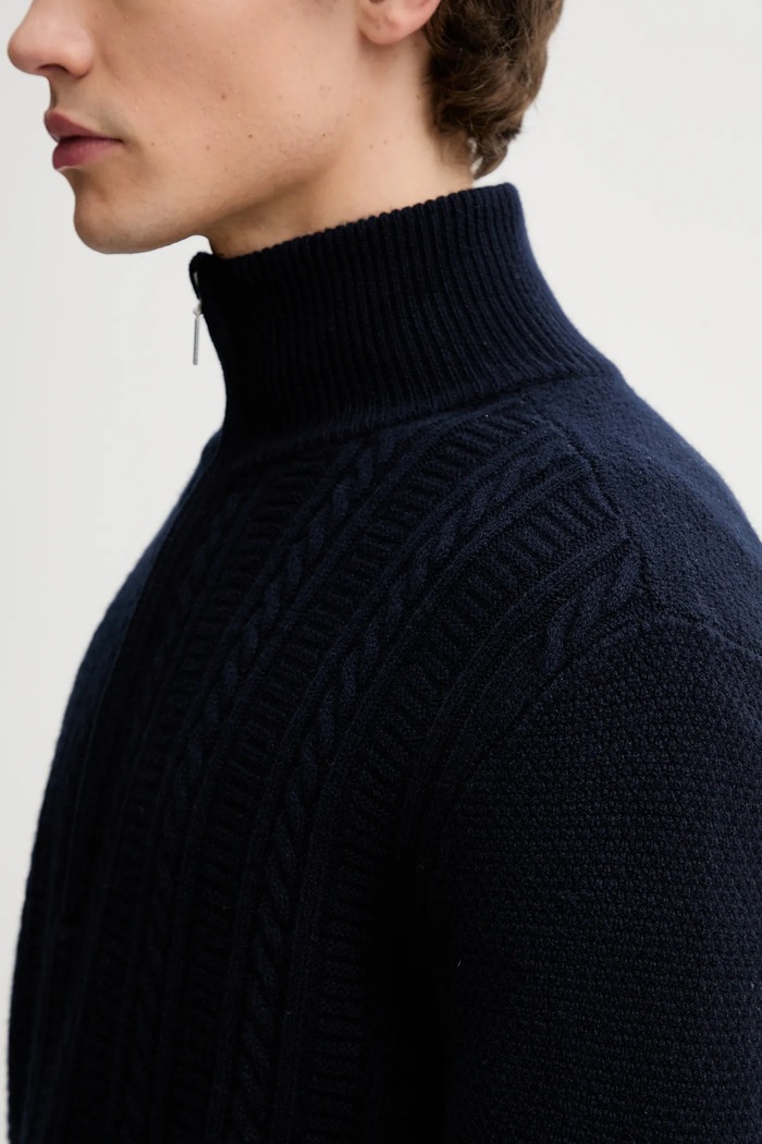 A.P.C. sweter wełniany Pull Theo WVBCZ.H23416 granatowy