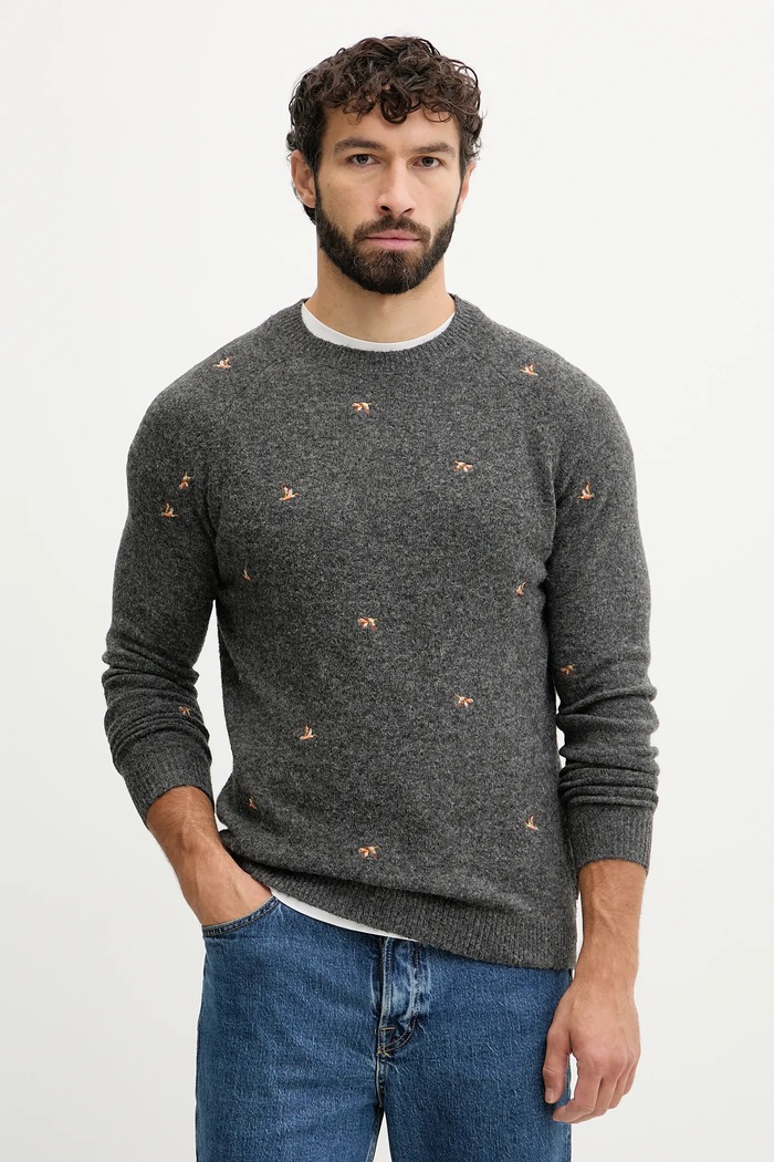Pepe Jeans sweter z domieszką wełny okrągły szary PM7000026