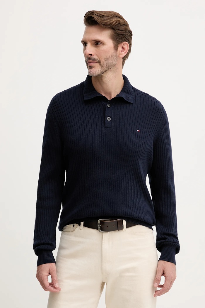 Tommy Hilfiger pulover din amestec de cașmir grosime medie bleumarin MW0MW40447