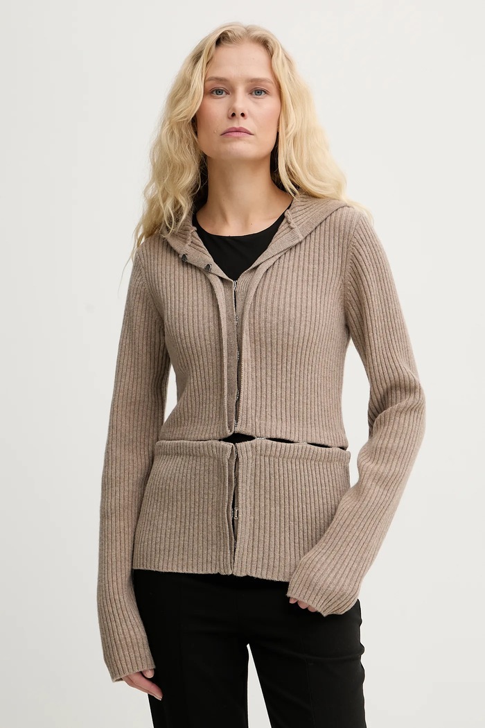 Heliot Emil cardigan din lână melanj maro AW25.W.07.084.DST19