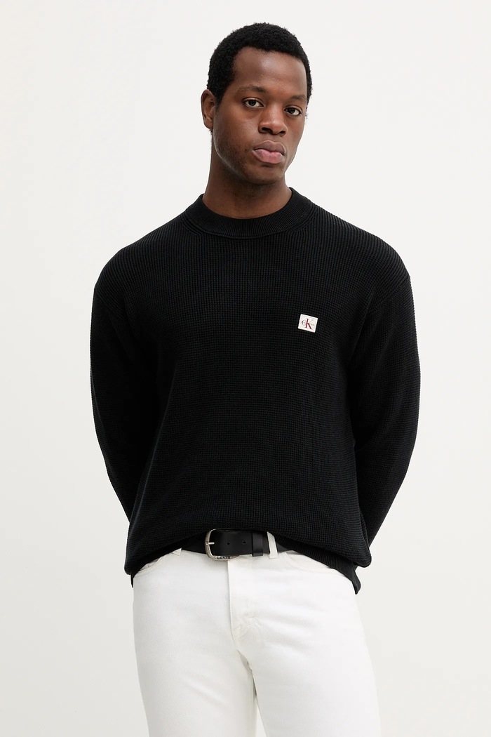 Calvin Klein Jeans pulover pentru bărbați din bumbac grosime medie negru LV04RD313G