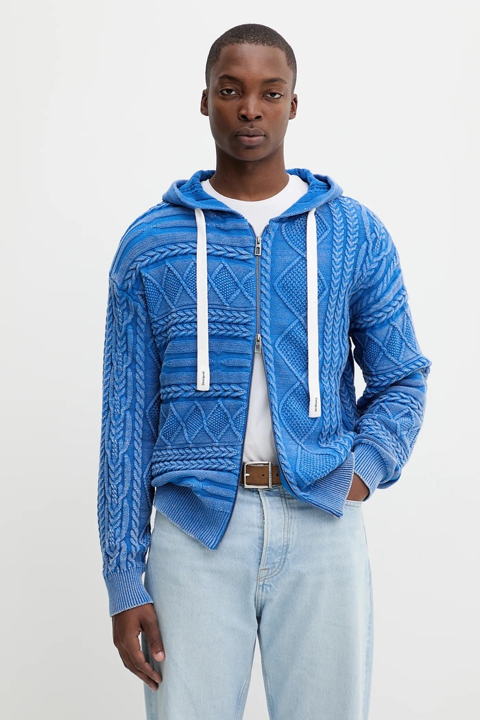 Desigual cardigan din bumbac BLUEWASHED model fin albastru 25WMJF08