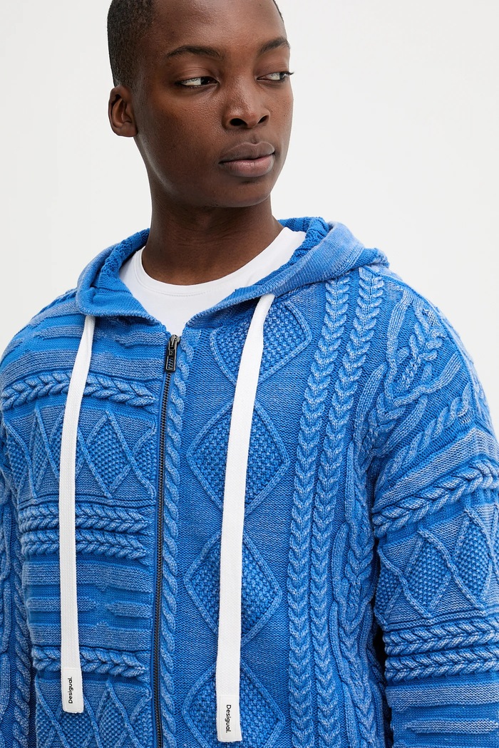 Desigual cardigan din bumbac BLUEWASHED albastru 25WMJF08