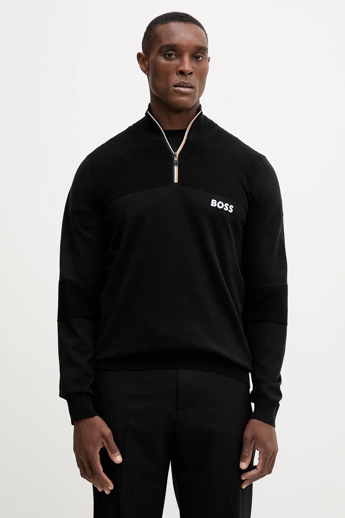 Πουλόβερ BOSS Green Dolos απλικέ μαύρο 50541953