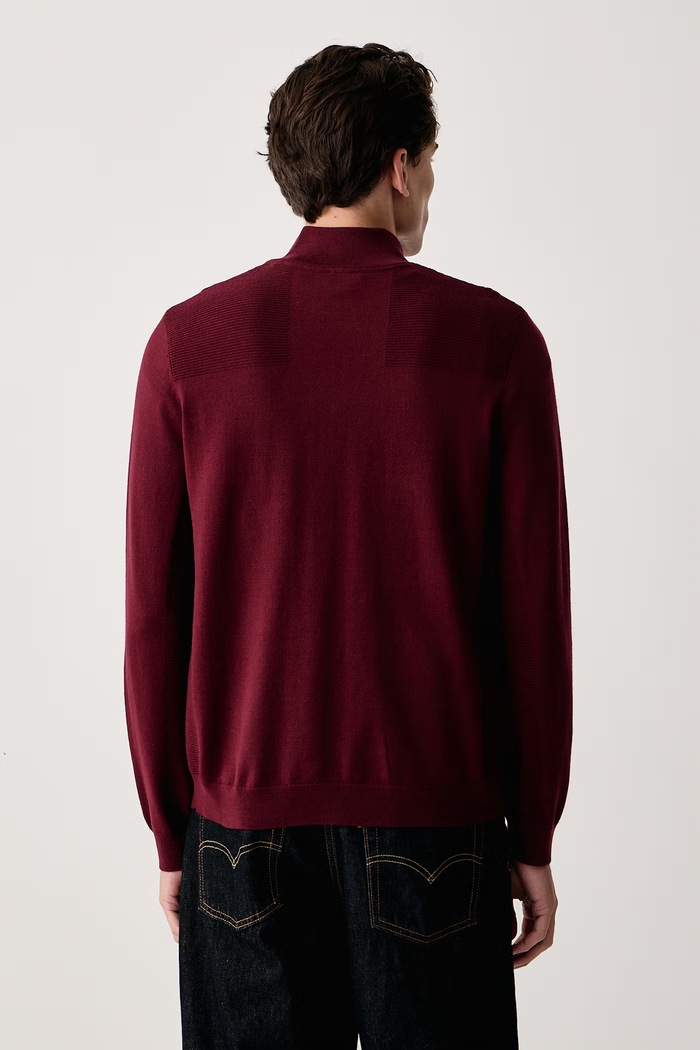 Odzież BOSS Green Sweter męski z wełną KN_Momentum-X QZ 50547898 bordowy