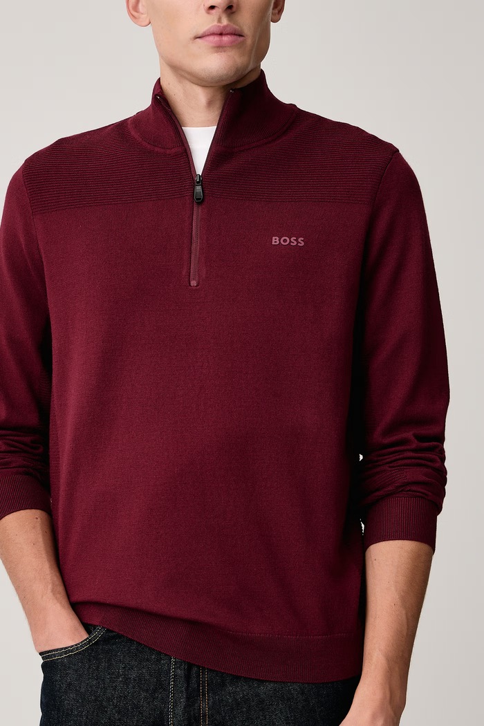 Sweter męski z wełną KN_Momentum-X QZ BOSS Green 50547898 bordowy
