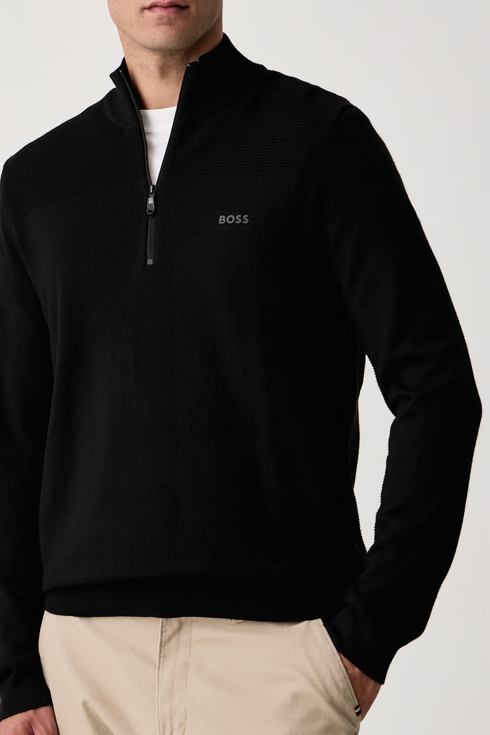 Sweter męski z wełną KN_Momentum-X QZ BOSS Green 50547898 czarny