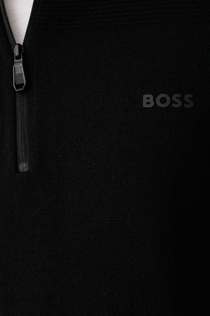 Sweter męski z wełną KN_Momentum-X QZ BOSS Green czarny 50547898