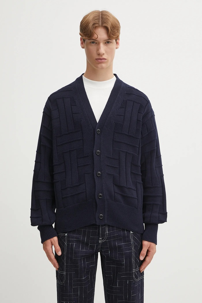 Kenzo cardigan in cotone Gots Kenzo Weave Cardigan semplice blu navy FF55CA7073CB