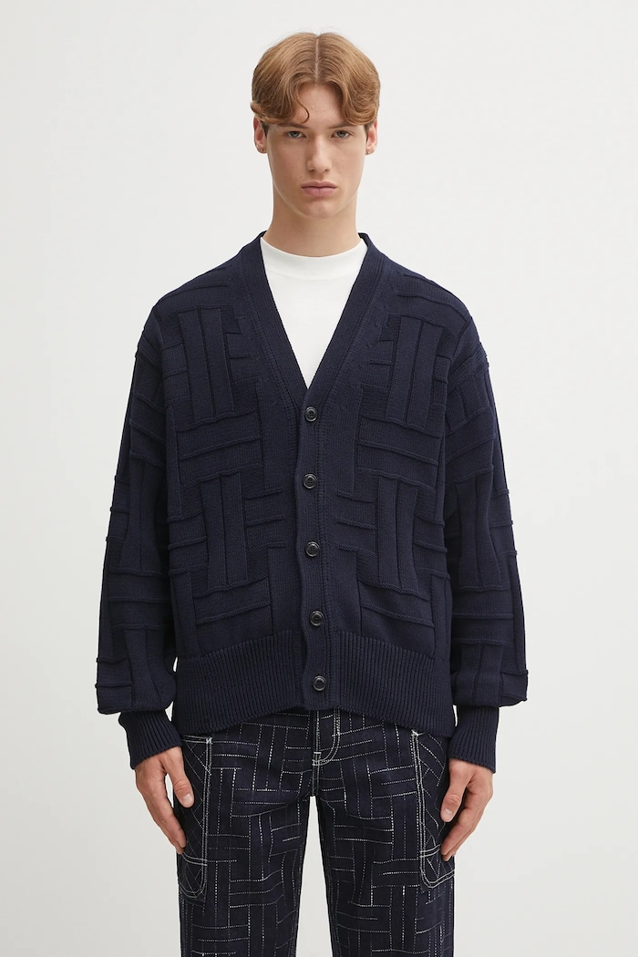 Kenzo cardigan in cotone Gots Kenzo Weave Cardigan semplice blu navy FF55CA7073CB