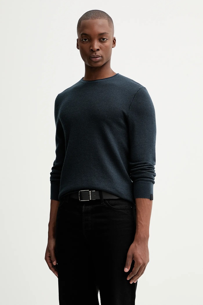 Sveter s prímesou vlny Rag & Bone okrúhly tmavomodrá RH3225F6MWL
