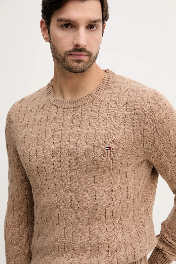 Volnen pulover Tommy Hilfiger rjava MW0MW40442