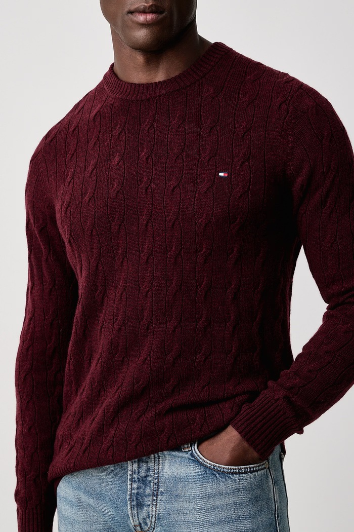 Pulover za muškarce od vune Tommy Hilfiger MW0MW40442 bordo