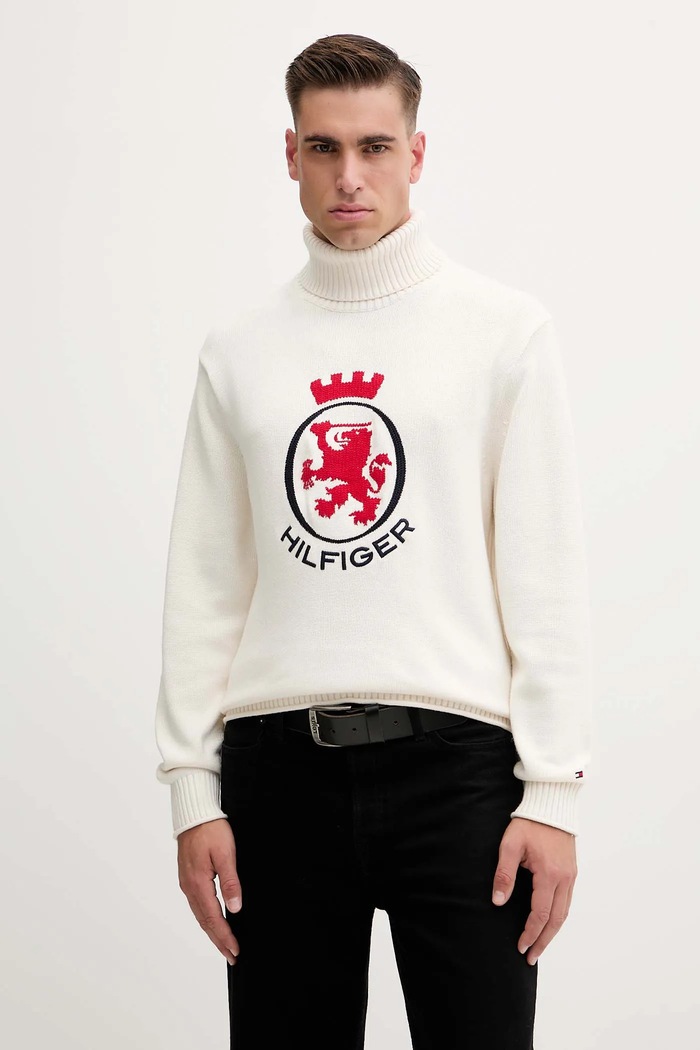 Tommy Hilfiger sweter bawełniany wzorzyste beżowy MW0MW41482