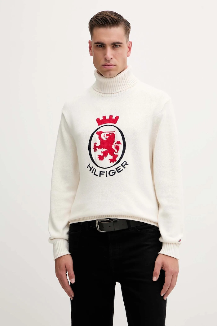 Tommy Hilfiger sweter bawełniany wzorzyste beżowy MW0MW41482