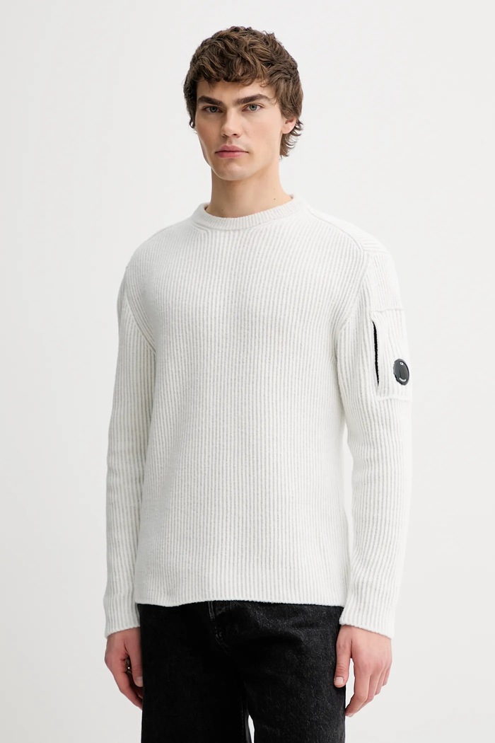 C.P. Company sweter z dodatkiem wełny okrągły beżowy 19CMKN307A006170A