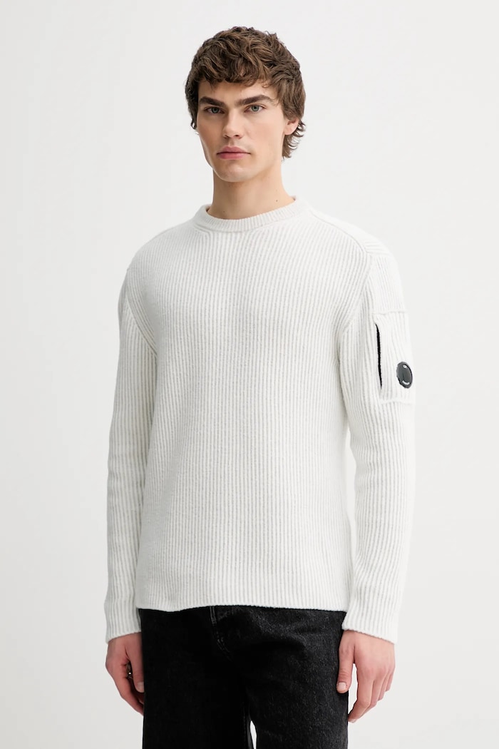 C.P. Company sweter z dodatkiem wełny okrągły beżowy 19CMKN307A006170A