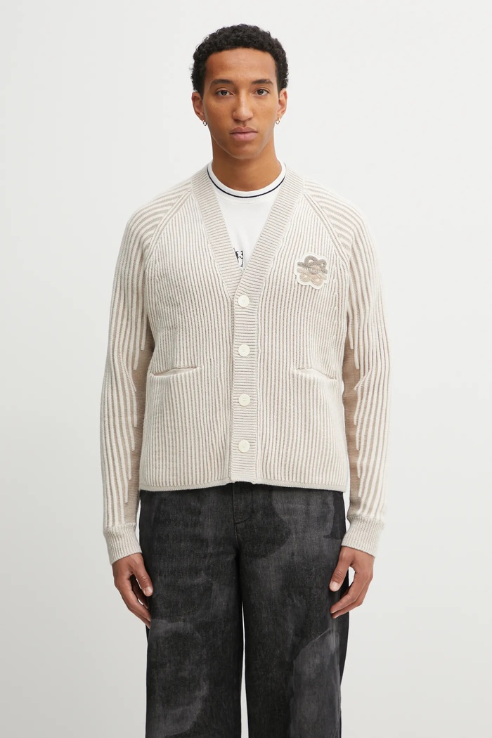 Filling Pieces Knit Cardigan kardigan z dodatkiem wełny męski gruba beżowy 422573500127