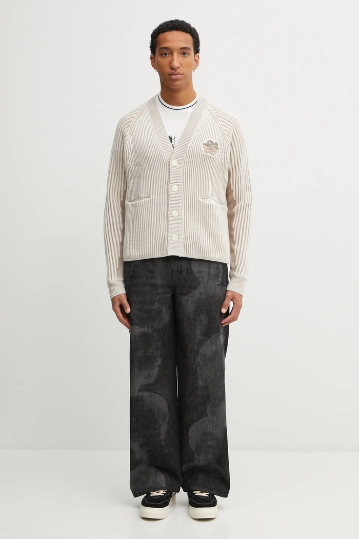 Filling Pieces Knit Cardigan kardigan z dodatkiem wełny męski 422573500127 beżowy
