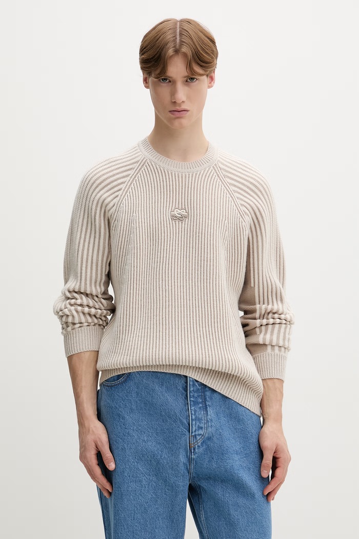 Filling Pieces svetr pánský s vlnou Knit Sweater Raglan kulatý béžová 422575500261