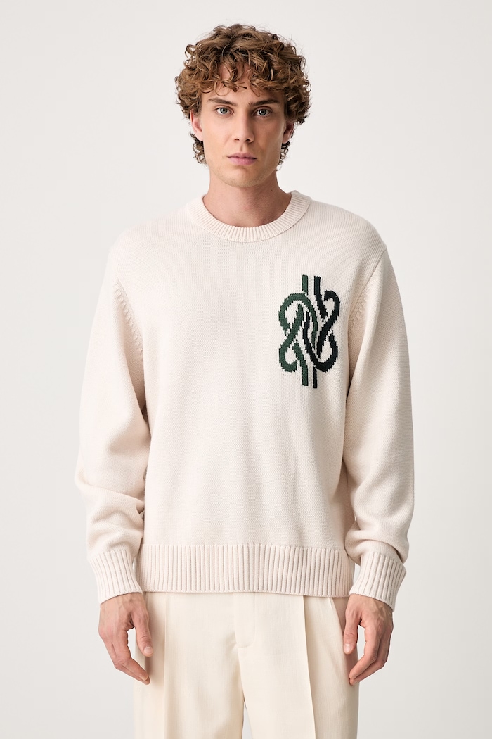 Filling Pieces sveter pánsky s vlnou Knit Sweater Knot okrúhly béžová 422575500265