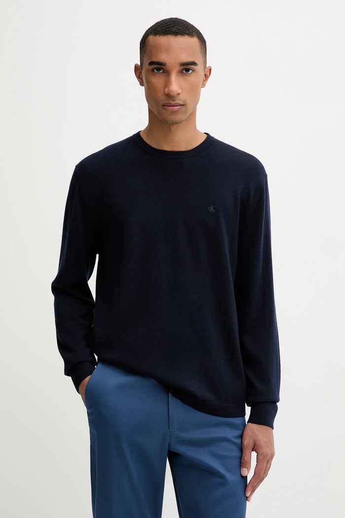 Vlnený sveter Calvin Klein vlna tmavomodrá LV04LB305G
