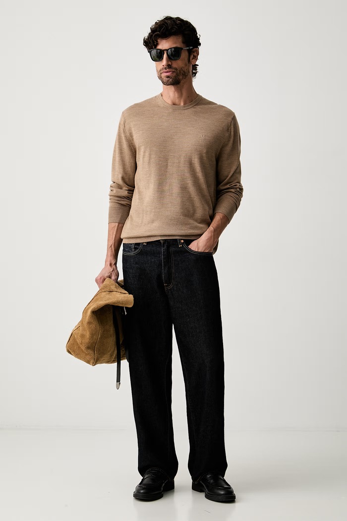 Calvin Klein sweter męski wełniany LV04LB305G brązowy AW25