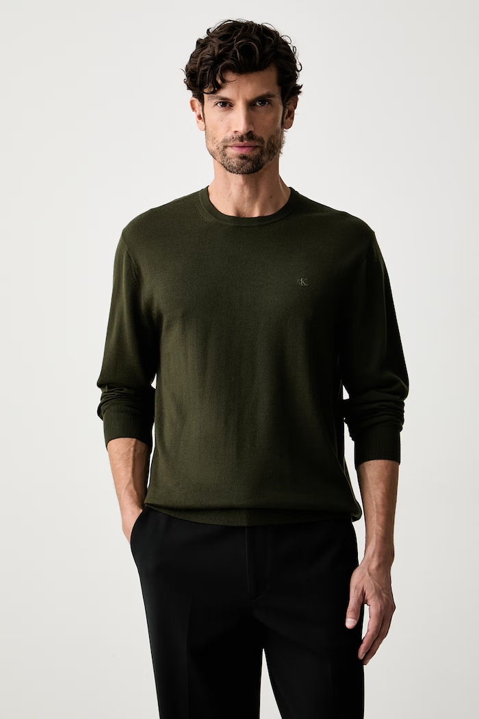 Calvin Klein sweter męski wełniany zielony LV04LB305G