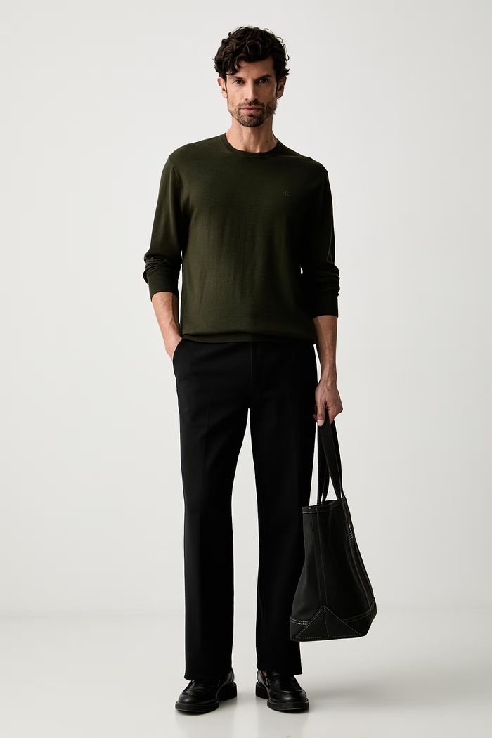 Calvin Klein sweter męski wełniany LV04LB305G zielony AW25
