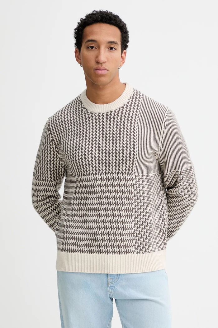 Sveter s prímesou vlny Calvin Klein okrúhly hnedá LV04LD306G