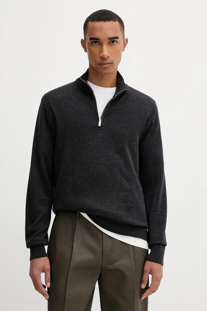 Calvin Klein gyapjú pulóver gombolós szürke LV04LD318G