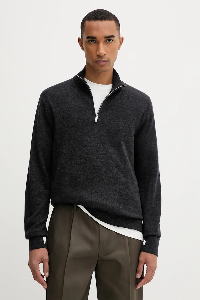 Calvin Klein gyapjú pulóver gombolós szürke LV04LD318G