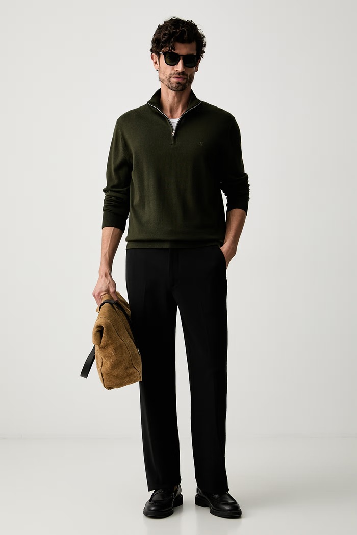 Calvin Klein sweter męski wełniany LV04LD318G zielony AW25
